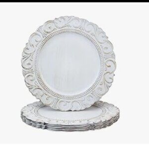Set of 6 Spsyrine White Charger Plates